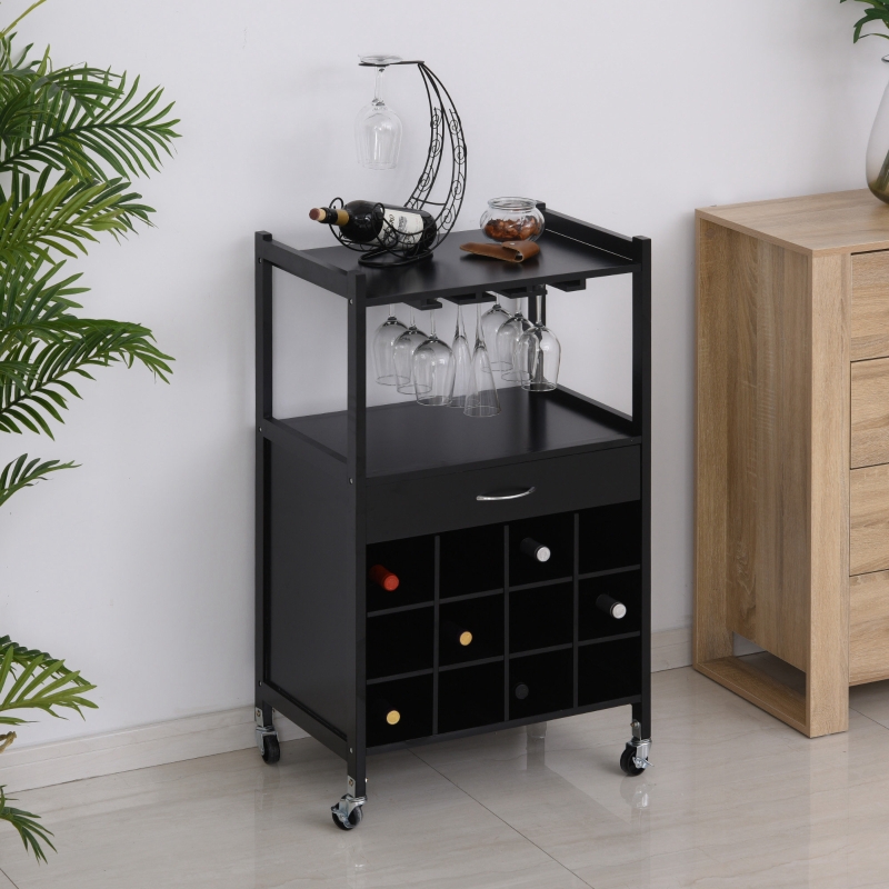 HOMCOM Multi-tier Rolling Kitchen Trolley Serving Cart w/ Drawer Open Shelf Wine Rack