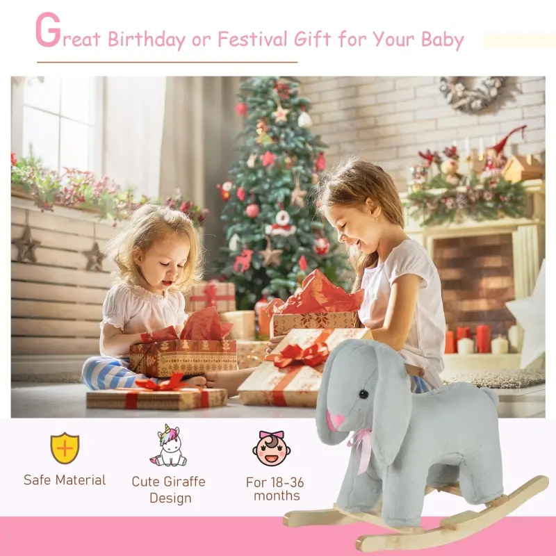 Qaba Kids Ride-On Rocking Horse Toy Rabbit Style Rocker Soft Plush Fabric for Children 36 Months