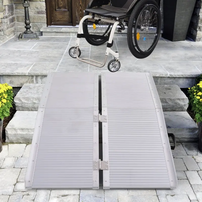 HOMCOM 5' Foldable Handicap Ramp for Home, Steps, Doorways, Aluminum Portable Wheelchair Ramp, Textured Threshold Ramp, Silver