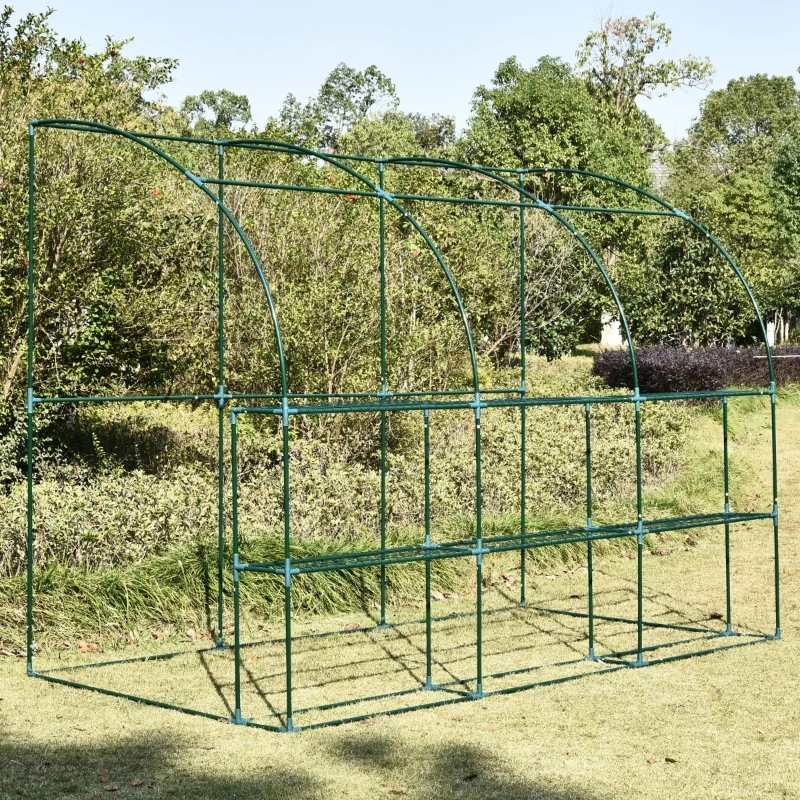 Outsunny 10' x 5' x 7' Lean to Greenhouse, Walk-In Wall Green House Plant Nursery with 2 Roll-up Doors and Window, PE Cover and 3 Wire Shelves, White