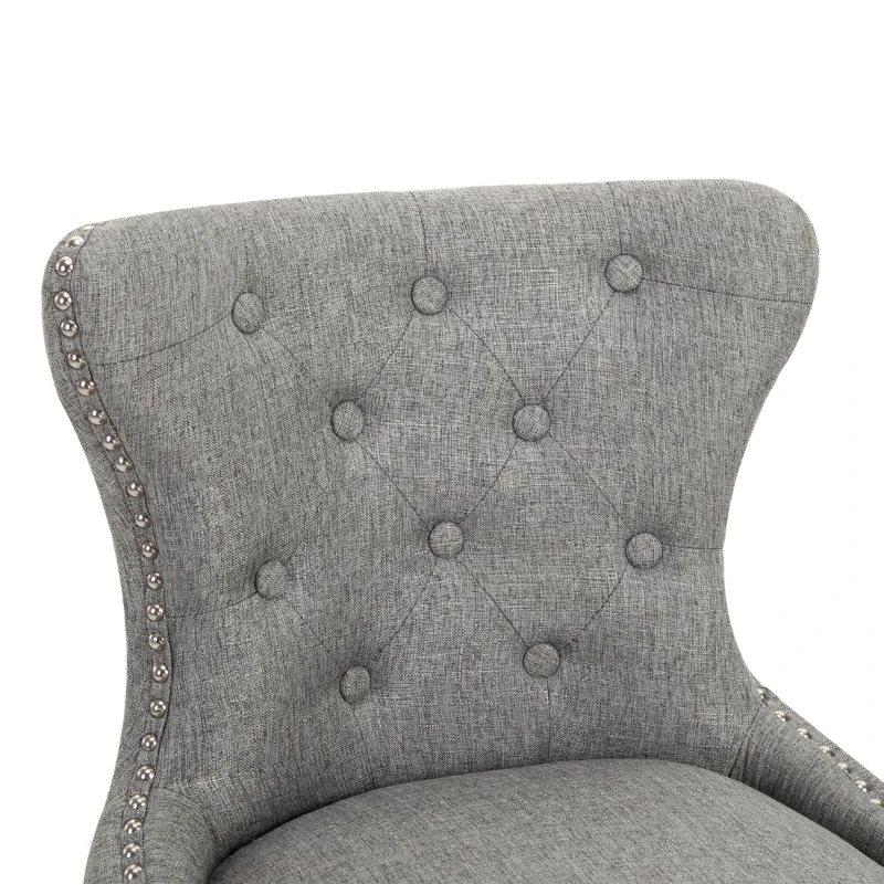 HOMCOM Upholstered Fabric Bar Height Bar Stools Set of 2, 180° Swivel Nailhead-Trim Pub Chairs, 30" Seat Height with Rubber Wood Legs, Grey