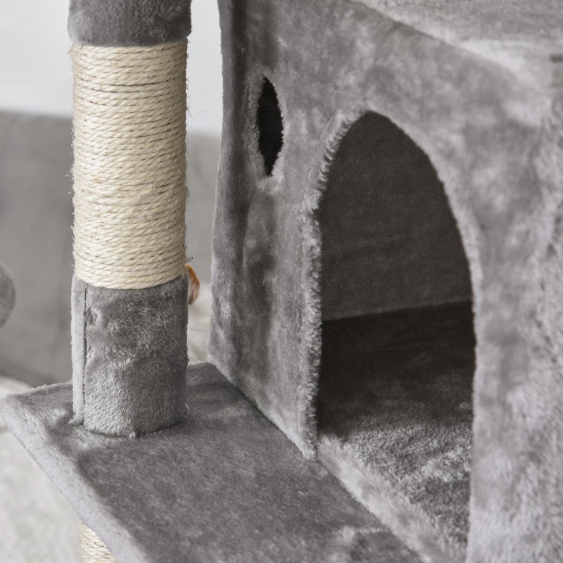 PawHut Plush Cat Tree Tower Activity Center w/ Sisal Scratching Posts Board Perch Condo