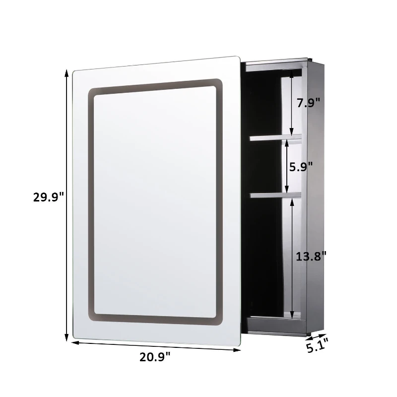 HOMCOM 30" LED Illuminated Wall Mirror Medicine Cabinet Bathroom Sliding Door Vertical Stainess Steel
