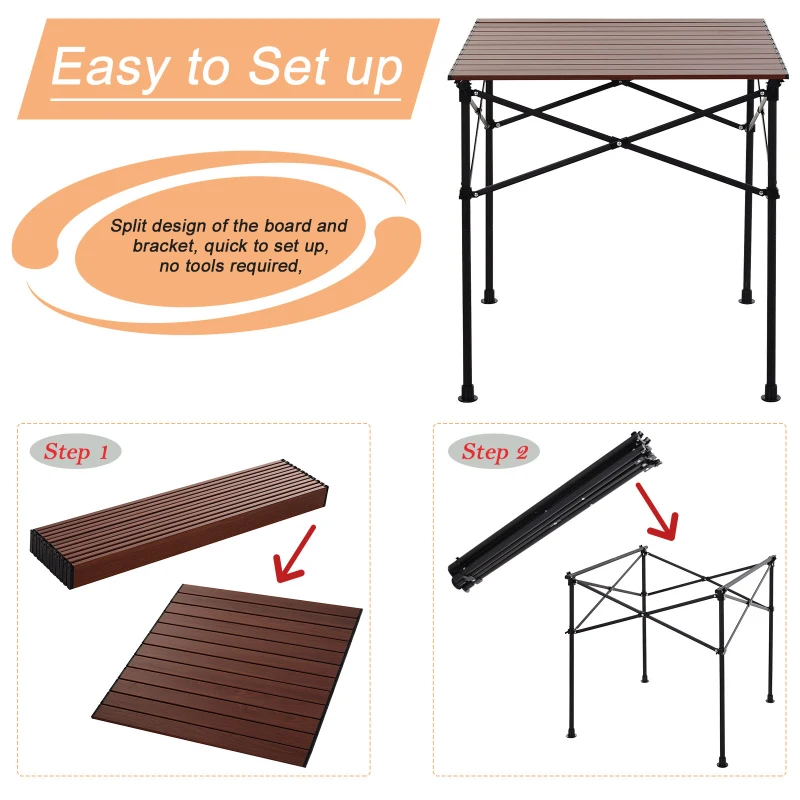 Outsunny Portable Roll-up Aluminum Folding Picnic Table Outdoor Lightweight BBQ Party, with Carrying Bag