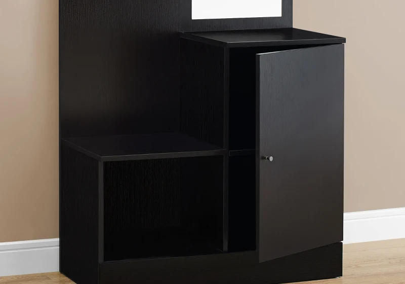 Monarch 75" Contemporary Wood Grain-Look 3-Hook Coat Rack Hall Tree Storage Bench - Cappuccino Brown Finish