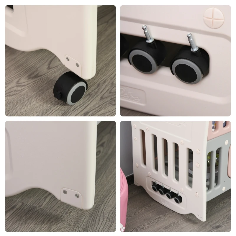 Qaba Baby Crib 3 In 1 Design Toddler Cot Cradle Beside Sleeping Cot with Storage Function Detachable Lockable Wheels for Infant Newborn Age 0 to 6 Months,Pink