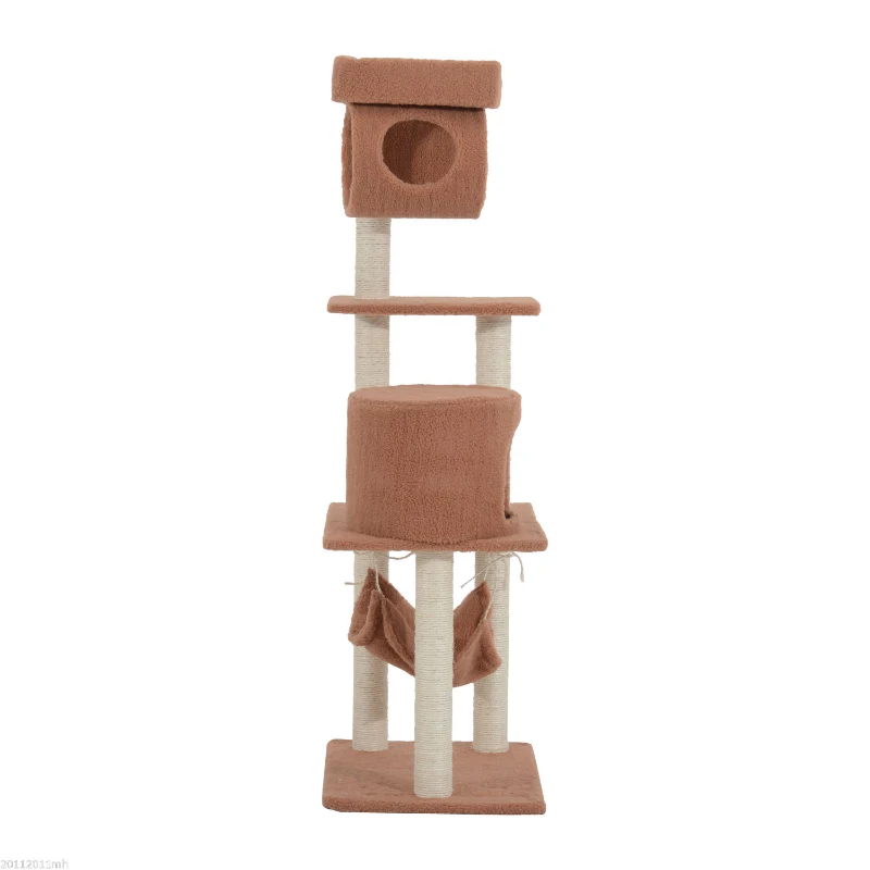 PawHut 55-Inch Cat Tree Pet Scratching Post Furniture With Hammock Coffee