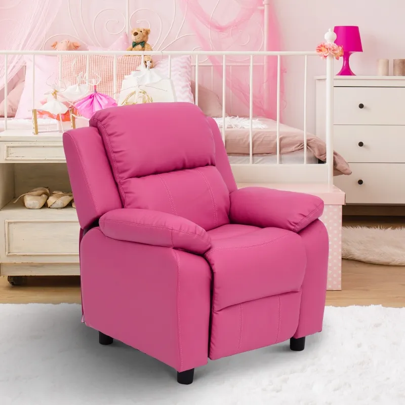 HOMCOM Deluxe Padded Children’s Recliner Sofa Kids Chair with Storage Arms (Pink)