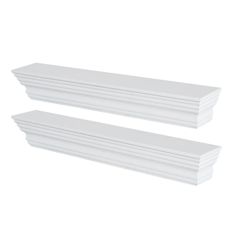 HOMCOM Floating Wall Shelf Ledge Wall Mounted Display Storage Rack Set of 2 White