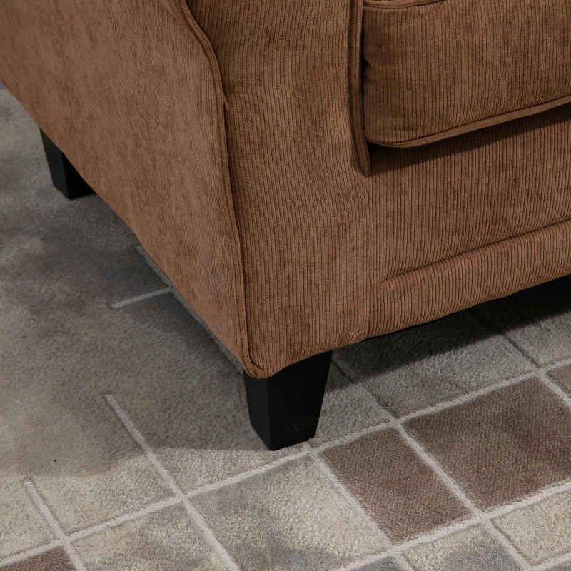 HOMCOM Modern 3-Seater Sofa 78" Thick Padded Comfy Couch with 2 Pillows, Corduroy Fabric Upholstery, Pine Wood Legs and Rounded Arms for Living Room, Brown