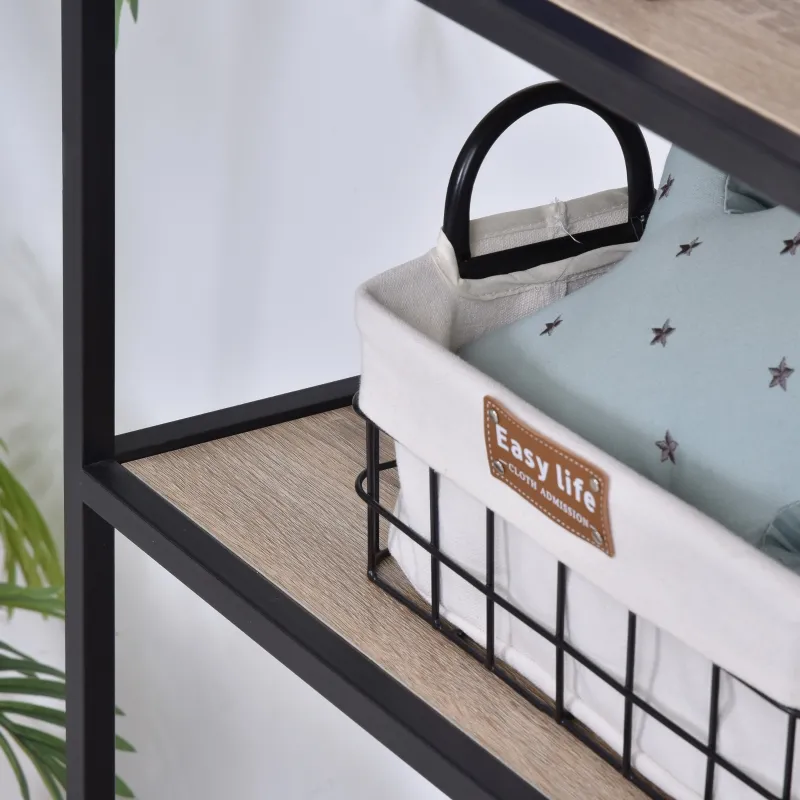 HOMCOM Modern Decorative Storage Shelf Bookcase Metal Frame for Living Room & Study Room, Black, and Wood