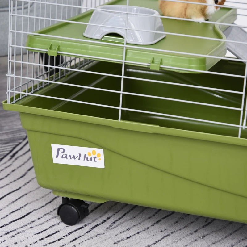 PawHut 47" Small Animal Cage Chinchilla Guinea Pig Hutch Pet House with Platform Ramp, Food Dish, Wheels, & Water Bottle