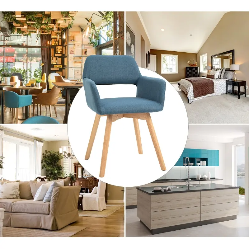 HOMCOM Dining Chairs Set of 2 Home Modern Accent Armchair for Bedroom Living Room with Fabric Surface and Solid Wood Legs, Blue