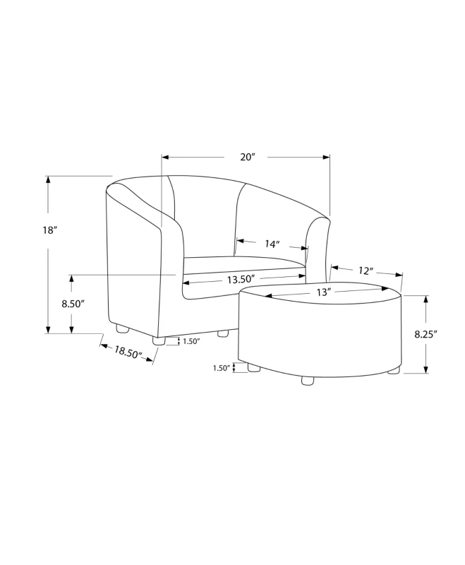 Monarch Kids' Upholstered Leather-Look Barrel Club Chair with Matching Ottoman - Dark Brown
