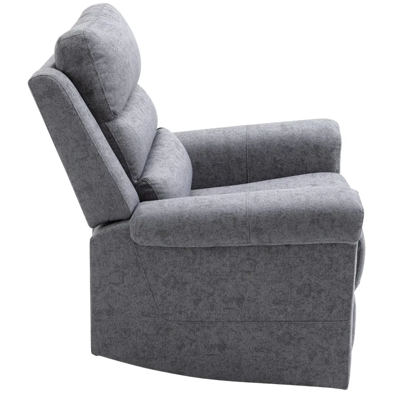 HOMCOM Modern Recliner Chair Linen Fabric Single Sofa Home Theater Seating with Overstuffed Armrest and Back, Grey