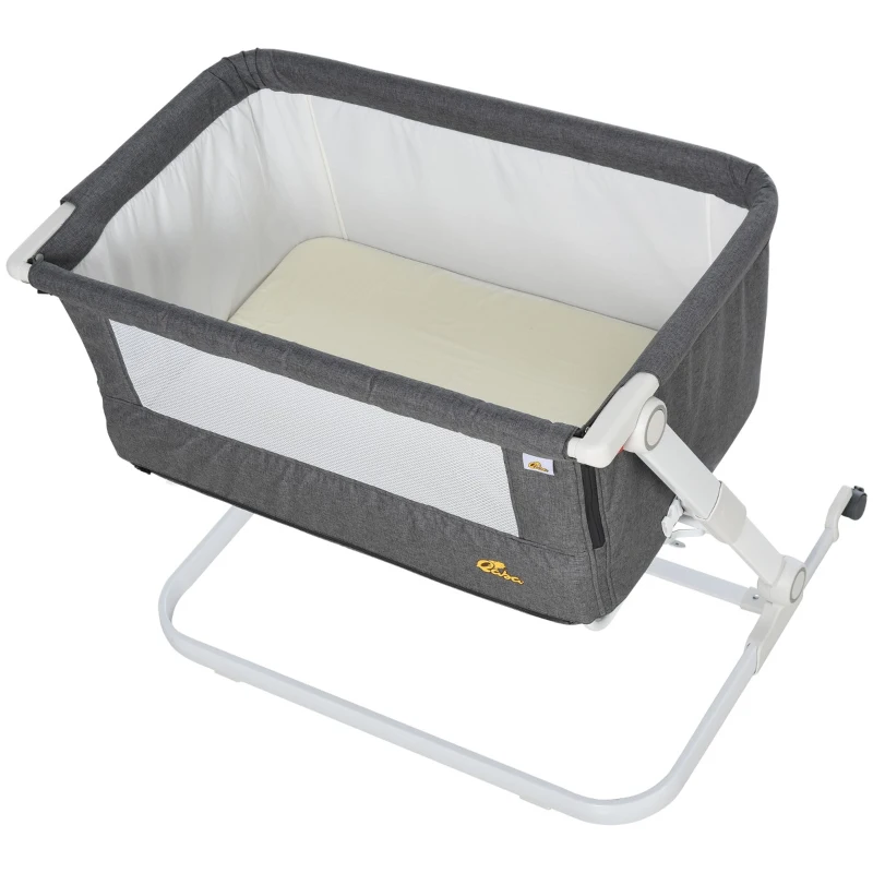 Qaba Baby Bassinet Bedside Sleeper Folding and Adjustable Baby Crib Diaper Changer Nursery Bed for 0-5 Months Infants with Wheels & 5 Height Levels, Dark Grey