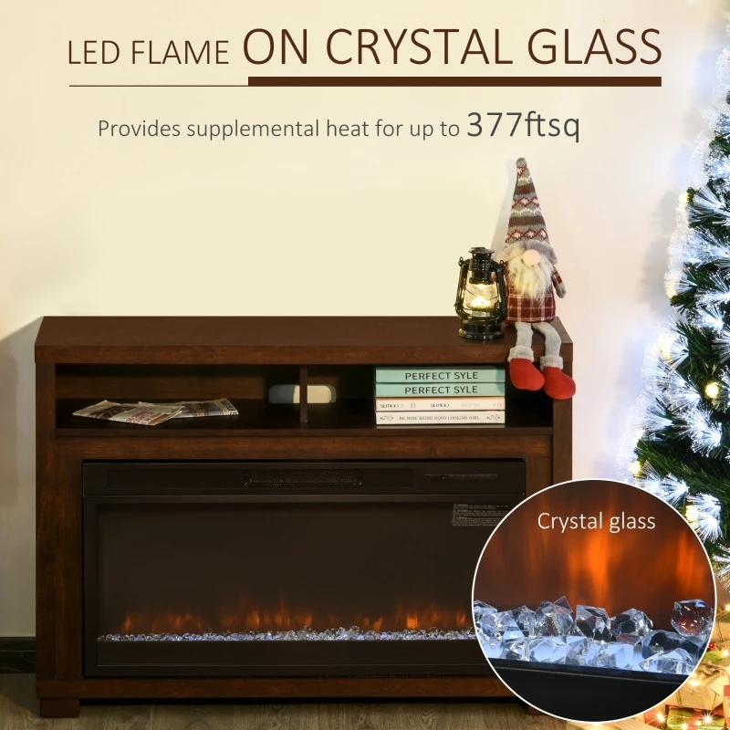 HOMCOM 43.75" W x 31.5" H Electric Fireplace Mantel TV Stand, Media Console Center Cabinet with Two Shelves and Remote Control, Brown