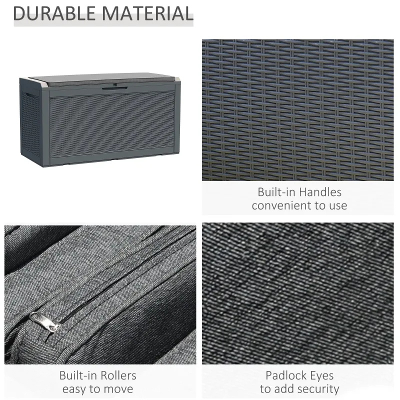 Outsunny Patio PP Resin Rattan Storage Box Outdoor Garden Furniture 2 People Sit with Handles & Cushion 47.25"L x 21.5"W x 24.5"H Brown