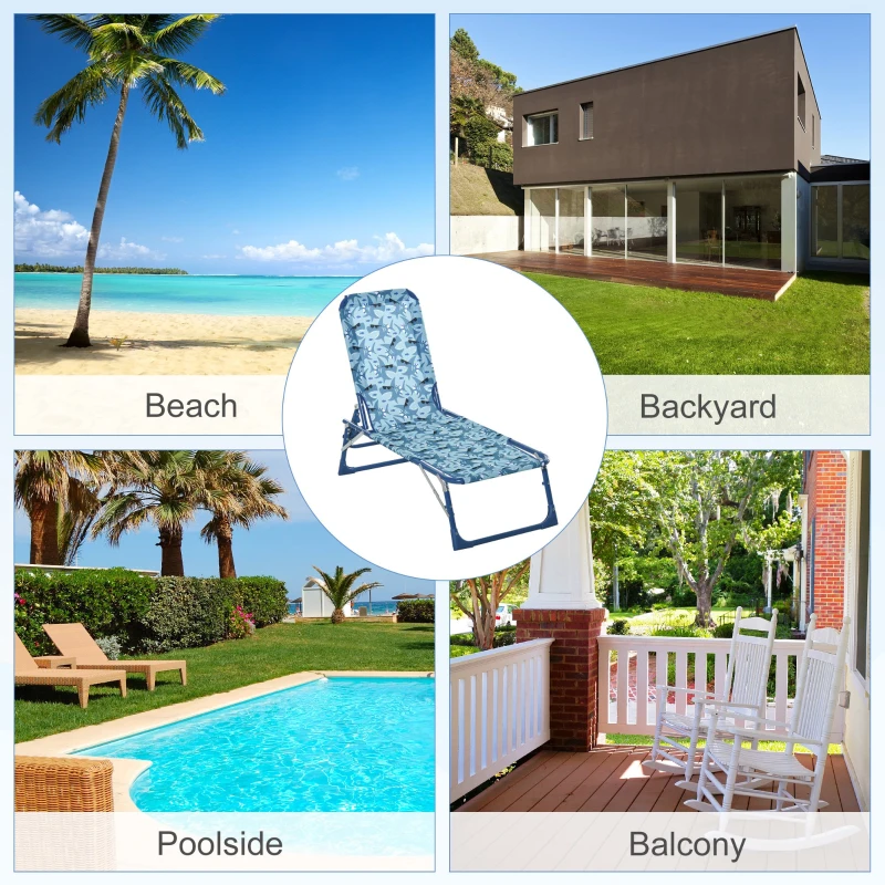 Outsunny Chaise Lounge Chair for Kids Patio Shark Pattern Folding Recliner Portable with Adjustable Backrest Outdoor Beach Pool Camping 46.5" x 15.75" x 9.5" Blue