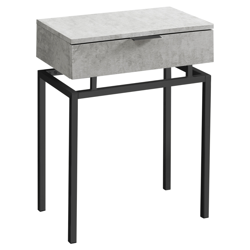 Monarch 24" Contemporary End Table Night Stand with Large Storage Drawer and Metal Base - Grey Cement-Look / Black Nickel Metal Base
