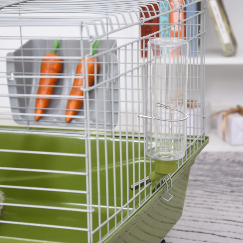 PawHut 47" Small Animal Cage Chinchilla Guinea Pig Hutch Pet House with Platform Ramp, Food Dish, Wheels, & Water Bottle