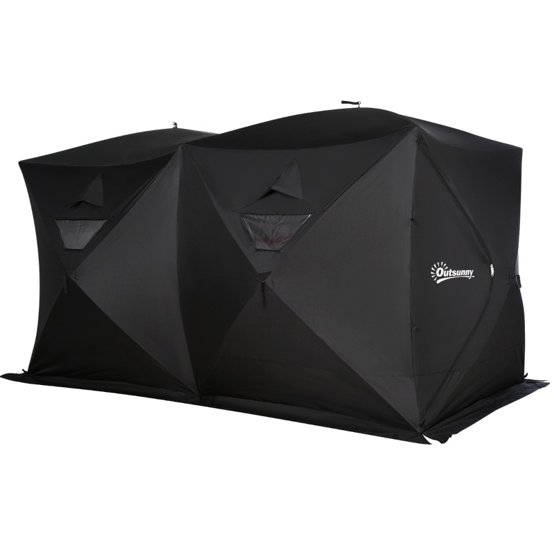Outsunny Portable Ice Fishing 8-Person Tent Shelter with Ventilation Windows Air Breathers & Carry Bag Black