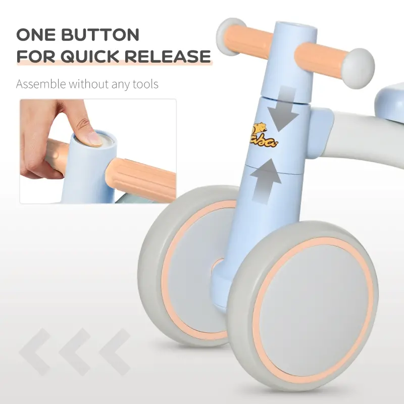 Qaba Baby Balance Bike for Toddlers 1-3 with Lightweight Design, No Pedal Bicycle Training Toy Little Kids Bike with Non-Slip Handlebars, Blue
