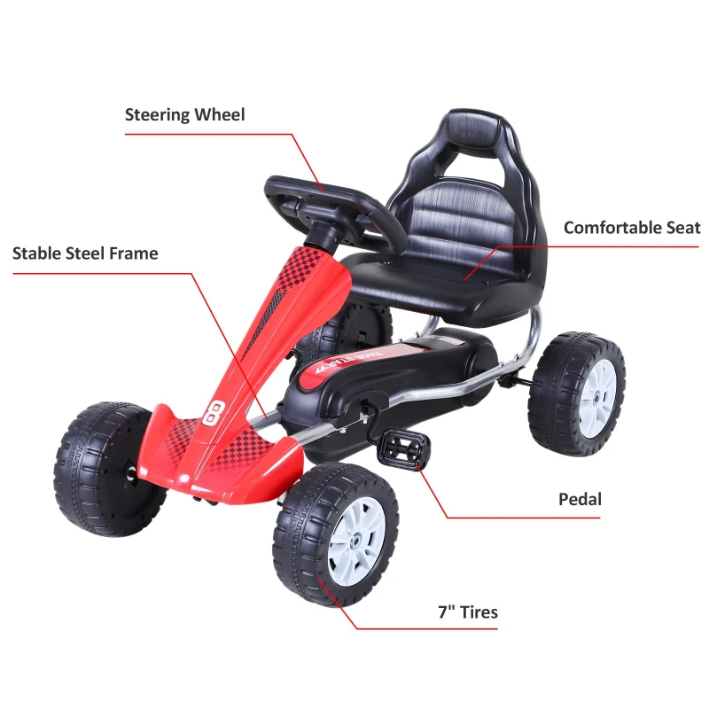 Aosom Durable Pedal Go Kart Racing Style Children Ride on Car Outdoor Racer Red