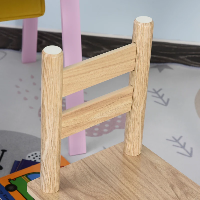 Qaba Kids Wooden Table and Chair Set, Play Activity Table for Arts, Crafts, Dinning, and Reading for Toddlers Age 2 to 5, Natural Wood