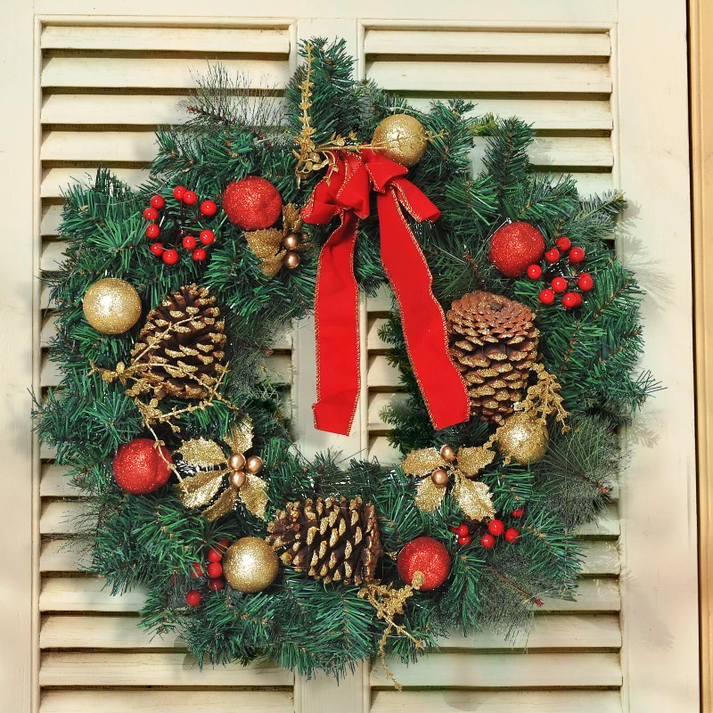 Open Box HOMCOM 2' White LED Artificial Christmas Holiday Door Wreath