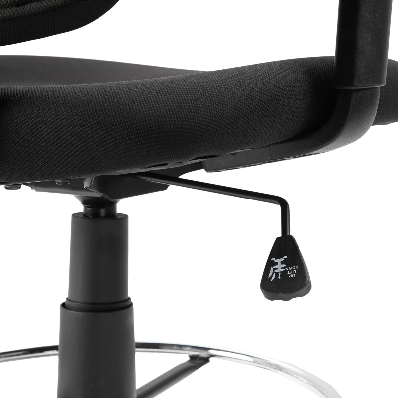 Vinsetto Ergonomic Studio Mid-Back Draft Chair with Adjustable Seat Height, Foot Ring, Armrest, 360° Swivel - Polyester