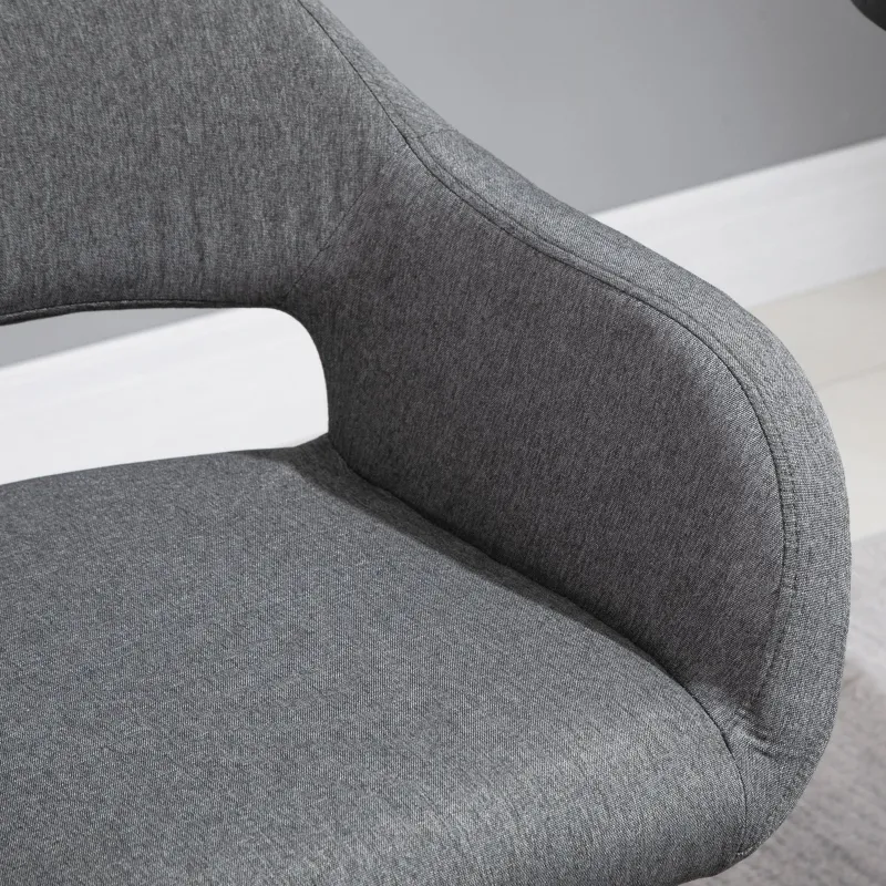 HOMCOM Modern Counter Height Barstool Linen Fabric Upholstered Chair with Footrest & Metal Legs,  Dark Grey