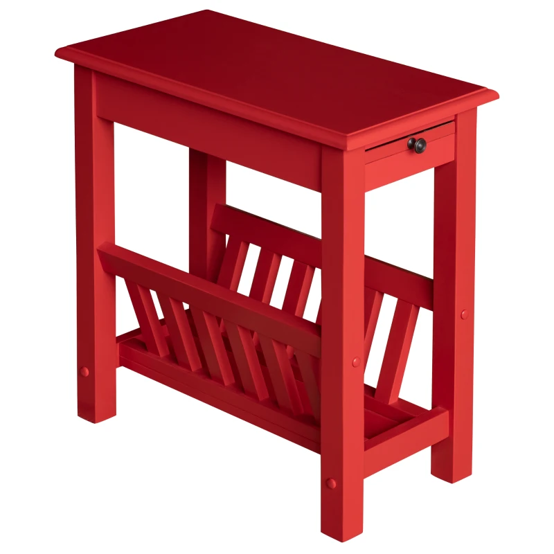 HOMCOM Modern 2-Tier Acacia Wood End Table Side Desk with Cup Holder and  Lower Shelf - Red
