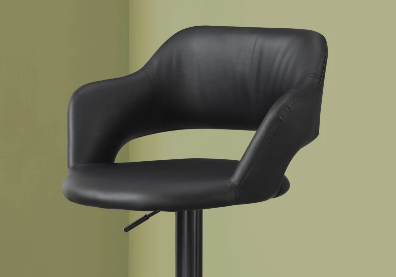 Monarch Contemporary PU Leather Curved Seat Back Hydraulic Lift Swivel Barstool Chair - Black Finish