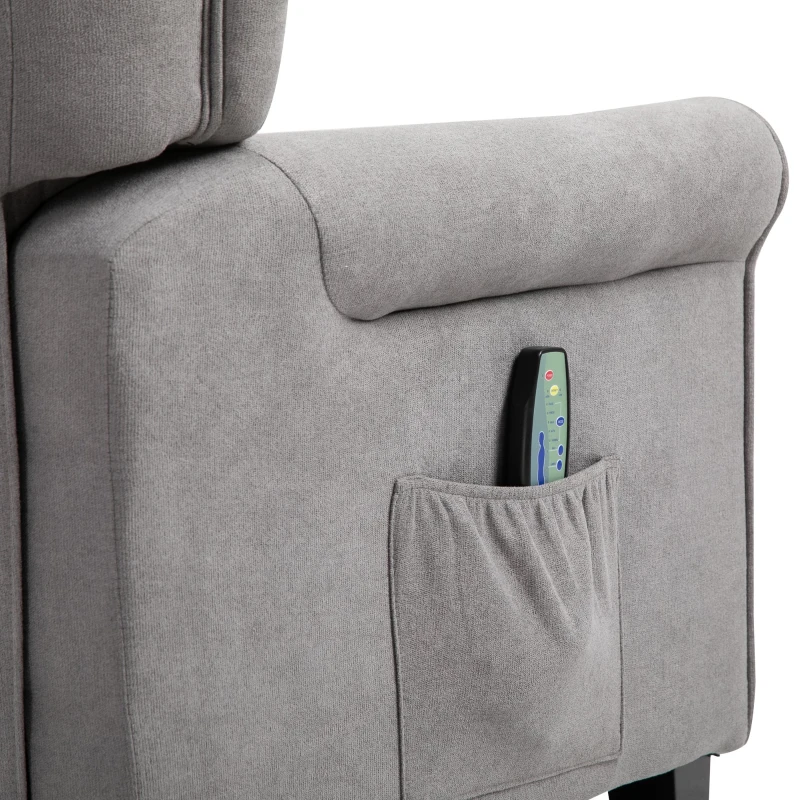 HOMCOM Linen Fabric Manual Recliner with Vibrating Massage and Wired Remote Control, Light Grey