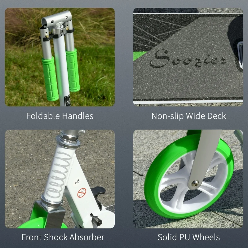 Soozier Foldable Kick Scooter with Adjustable Handlebar, Rear Brake, Front Shock-Absorbing and Aluminum Frame for 14 Years Old and Up Teens Adult