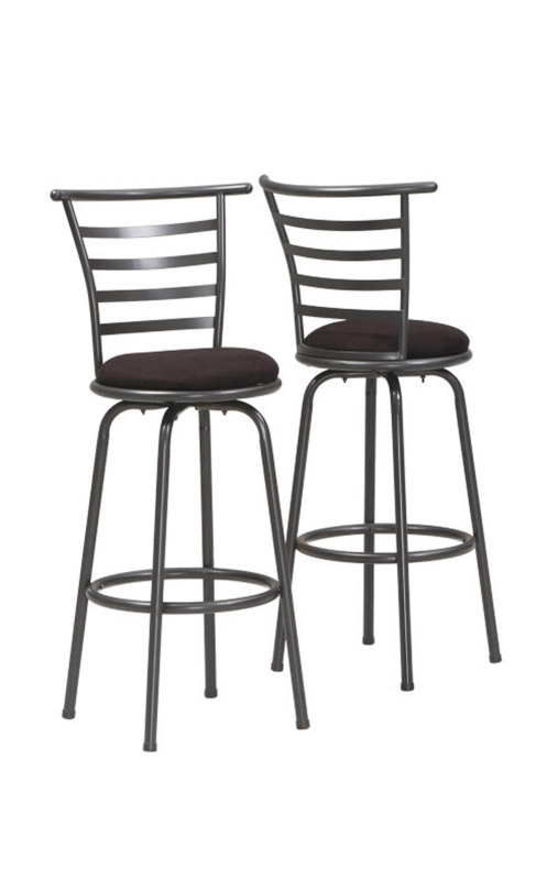 Monarch 2 Piece 43" Contemporary Microfiber Seat Slat-Back Metal Framed Swivel Barstool Chair Set - Black / Grey Finish