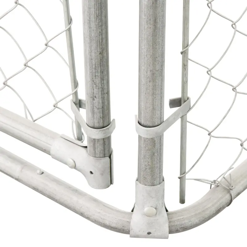 PawHut Outdoor Dog Kennel Galvanized Steel Fence with Cover Secure Lock Mesh Sidewalls for Backyard 9.8' x 9.8' x 7.7'