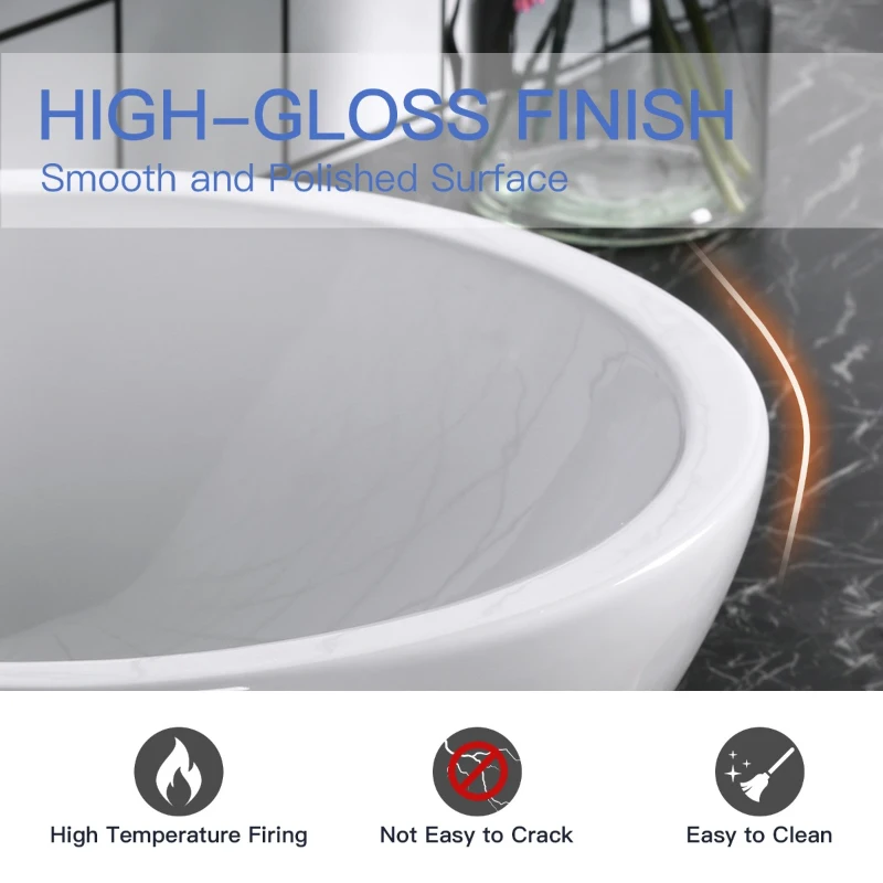 kleankin 18" x 18" Bathroom Vessel Sink, Porcelain Round bowl Art Design Basin Above Counter Ceramic Bathroom Vanity Sink, White