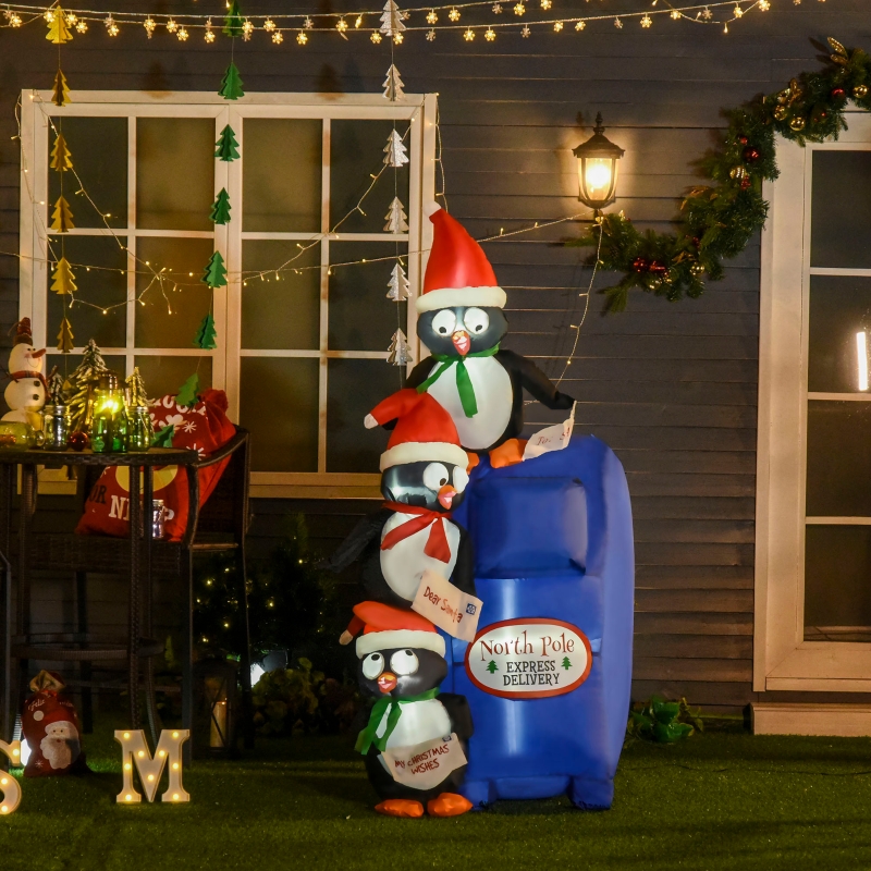 HOMCOM 6' Christmas Inflatable Penguins Mailbox Scene with LED Lights Outdoor