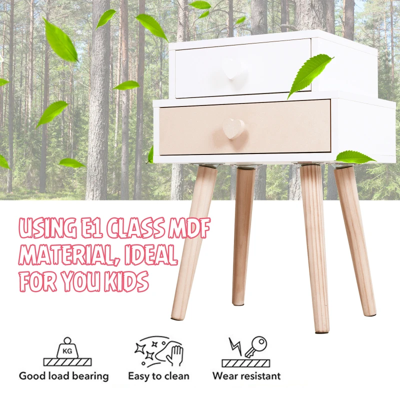 HOMCOM 2 PCS Kids Bedstand Bedroom Side Desk Pink
