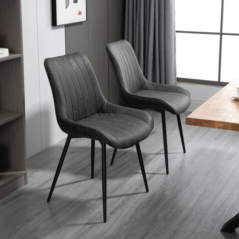 HOMCOM Dining Chairs 2 Set PU Upholstered Accent Chairs with Metal Legs for Kitchen, Grey