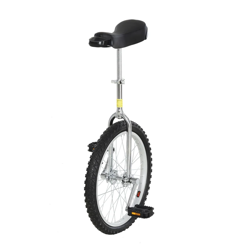 Soozier Professional Unicycle 20" Chrome Plated Pneumatic Wheel Uni-Cycle with Adjustable Height Free Stand  Cycling Black