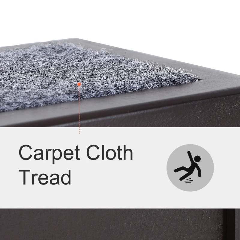 PawHut 3 Step Wooden Carpeted Non Slip Pet Stairs Ramp for Cats and Small Dogs - Brown