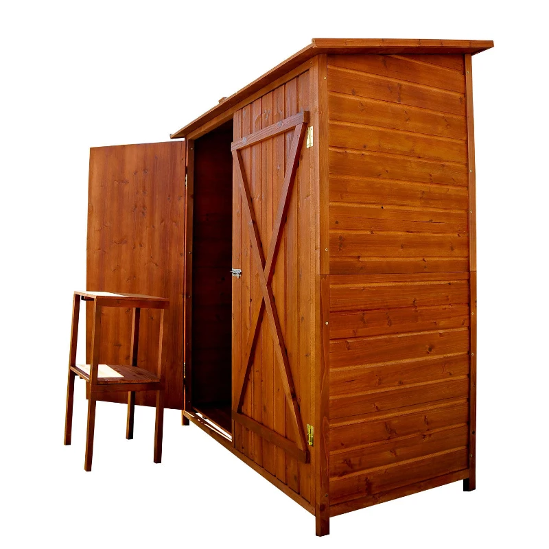 Outsunny 54.75''x29.5''x63'' Garden Storage Shed Asphalt Roof Wooden Timber Double Door Utility Storage House w/ Movable Shelf & Fixed Fittings, Natural