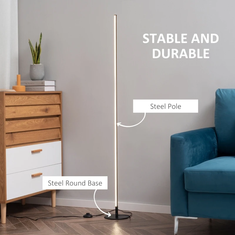 HOMCOM Modern LED Floor Lamp, Tall Corner Light with Metal Base for Office, Bedroom, Living Room, Black