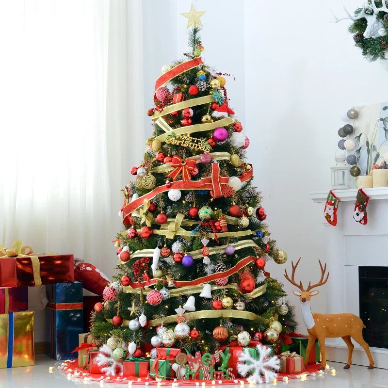 HOMCOM 6ft Decorated Pre-Lit Christmas Tree 200 Clear Lights w/ Stand