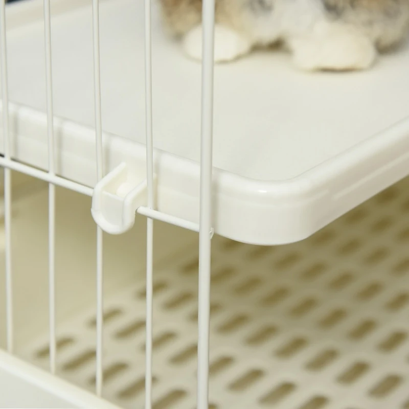 PawHut 2-Level Small Animal Cage Rabbit Hutch with Wheels, Removable Tray, Platform and Ramp for Bunny, Chinchillas, Ferret, White