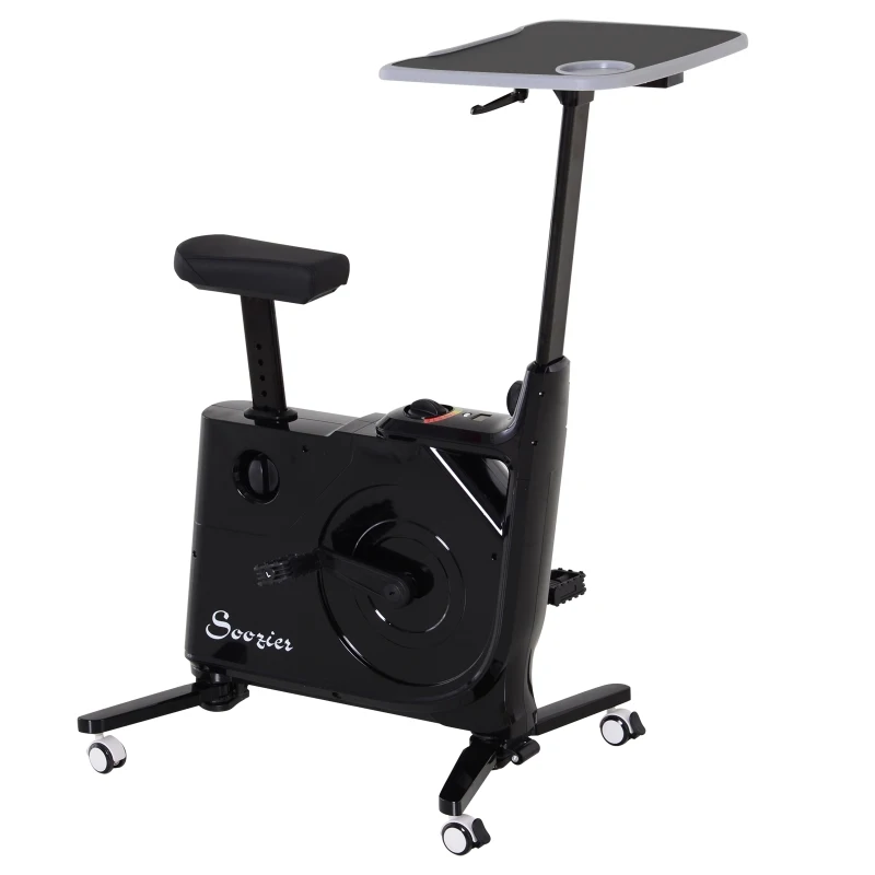 Soozier Desk Exercise Bike Home Office Indoor Recumbent Cycling Rolling with Table Top  LCD Monitor