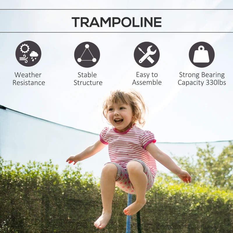 Soozier 12ft Trampoline with Safety Enclosure Outdoor Recreational Trampolines for Adults and Teens, Blue and Black